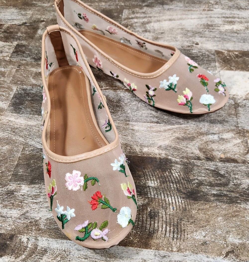 Mesh Embroidered Floral Ballet Flats Sz 10 Fairy Whimsical Cottagecore Dainty